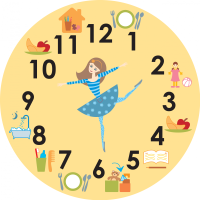 Nástěnné dětské hodiny s piktogramy - Baletka