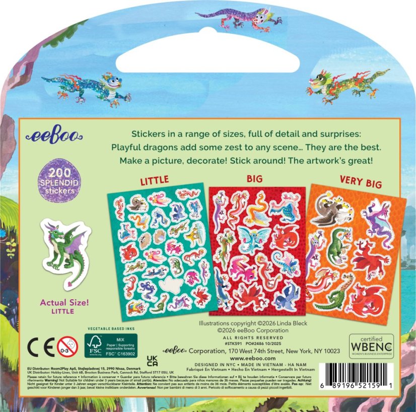 Dragon - Stickers Book, 200 stickers with handle, eeBoo