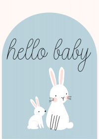 Přání k narození miminka Hello baby zajíčci