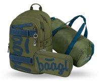 BAAGL SET 3 Skate Olive: batoh, penál, sportovní taška GRS