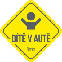 Samolepka Dítě v autě tmavošedá na žluté