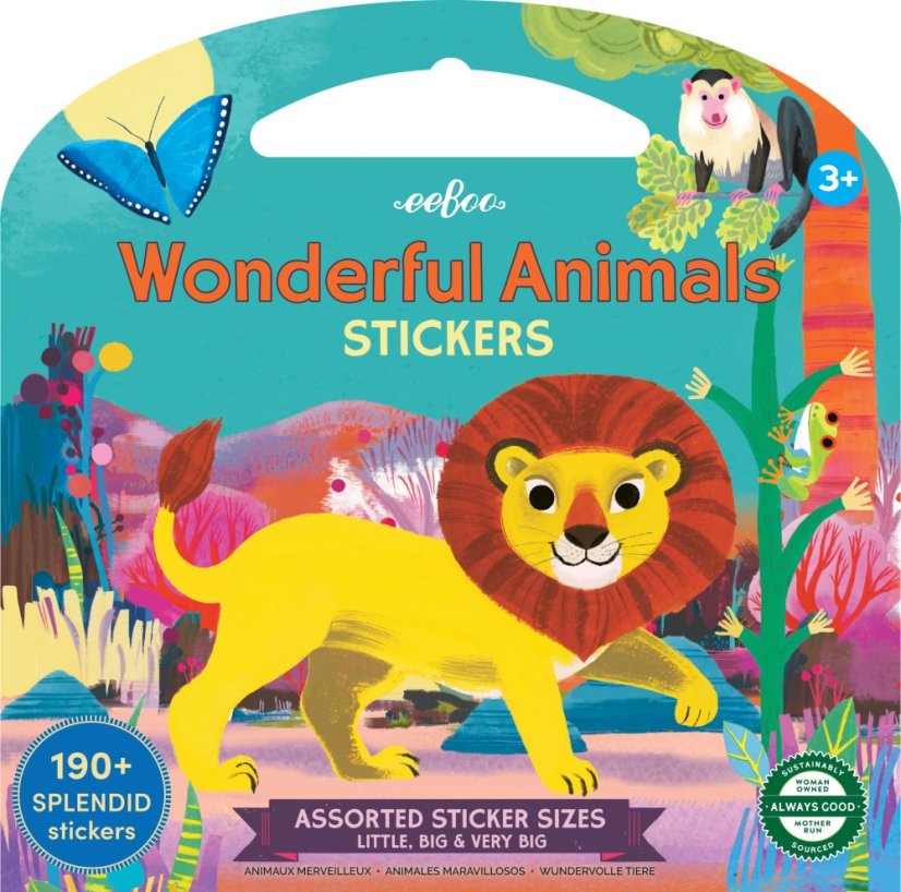 Wonderful Animals Shiny Stickers Book, 200+ stickers with handle, eeBoo