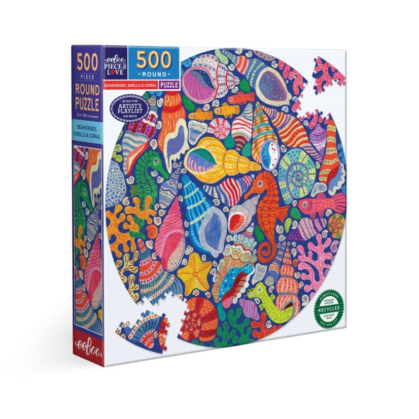 Seahorses,  Shells & Coral 500 Piece Round Puzzle, eeboo