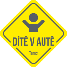 Samolepka Dítě v autě tmavošedá na žluté