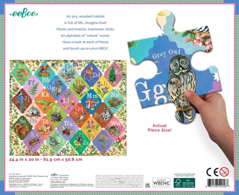 A is for Acorn  - Giant Alphabet puzzle, 36 Piece, eeBoo