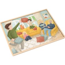 Dřevěné puzzle velké "Polštářová bitva"