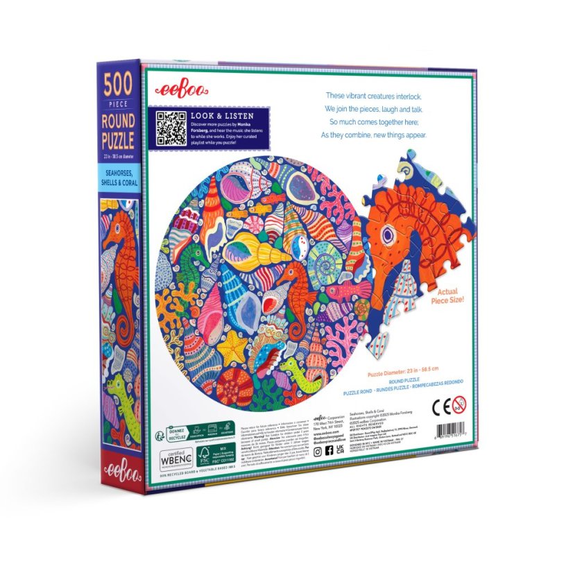Seahorses,  Shells & Coral 500 Piece Round Puzzle, eeboo