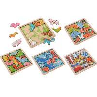 Dřevěná puzzle, sada 5 - různá zvířátka a vozidla