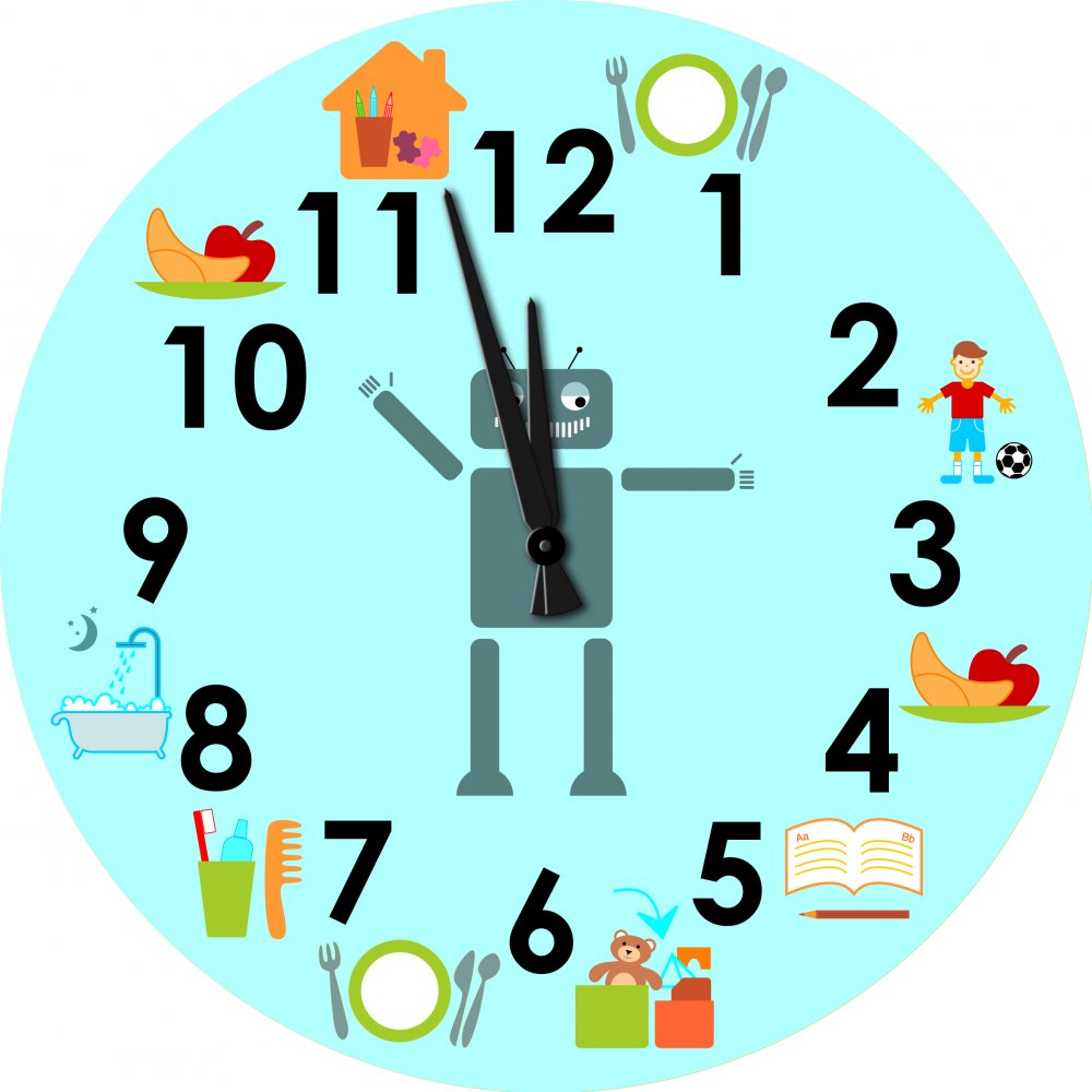 Children's wall clock  with pictograms of daily schedule - Robot