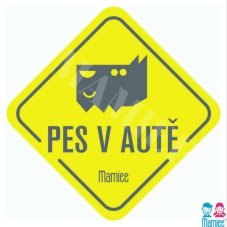 Samolepka Pes v autě tmavošedá na žluté
