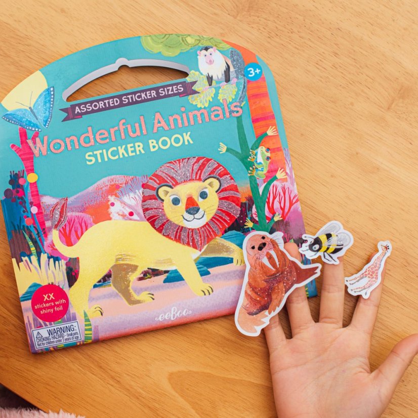 Wonderful Animals Shiny Stickers Book, 200+ stickers with handle, eeBoo