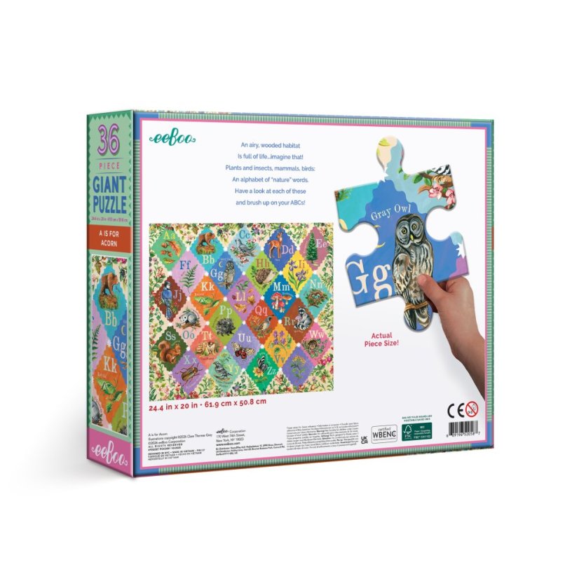 A is for Acorn  - Giant Alphabet puzzle, 36 Piece, eeBoo